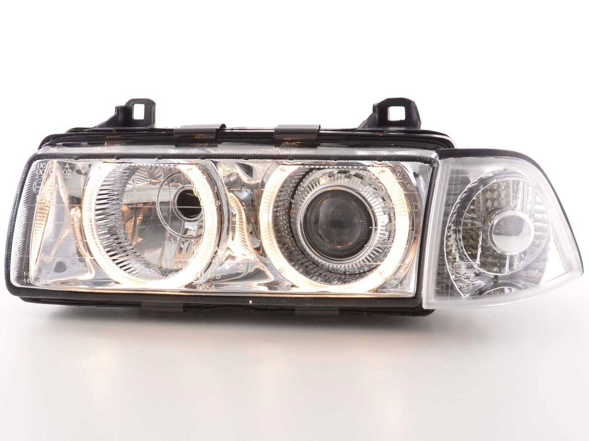 Xenon Scheinwerfer Set Angel Eyes Optik BMW 3er Coupe Typ E36 Baujahr 92-98 chrom