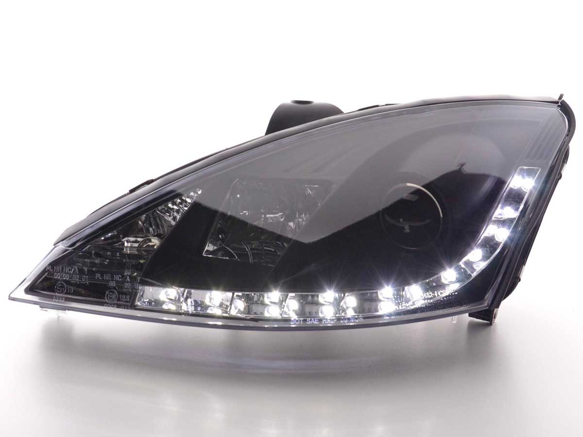 Scheinwerfer Set Daylight LED TFL-Optik Ford Focus 3/4/5-trg.  98-01 schwarz – Bild 2