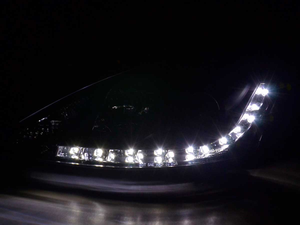 Scheinwerfer Set Daylight LED TFL-Optik Ford Focus 3/4/5-trg.  98-01 schwarz – Bild 3