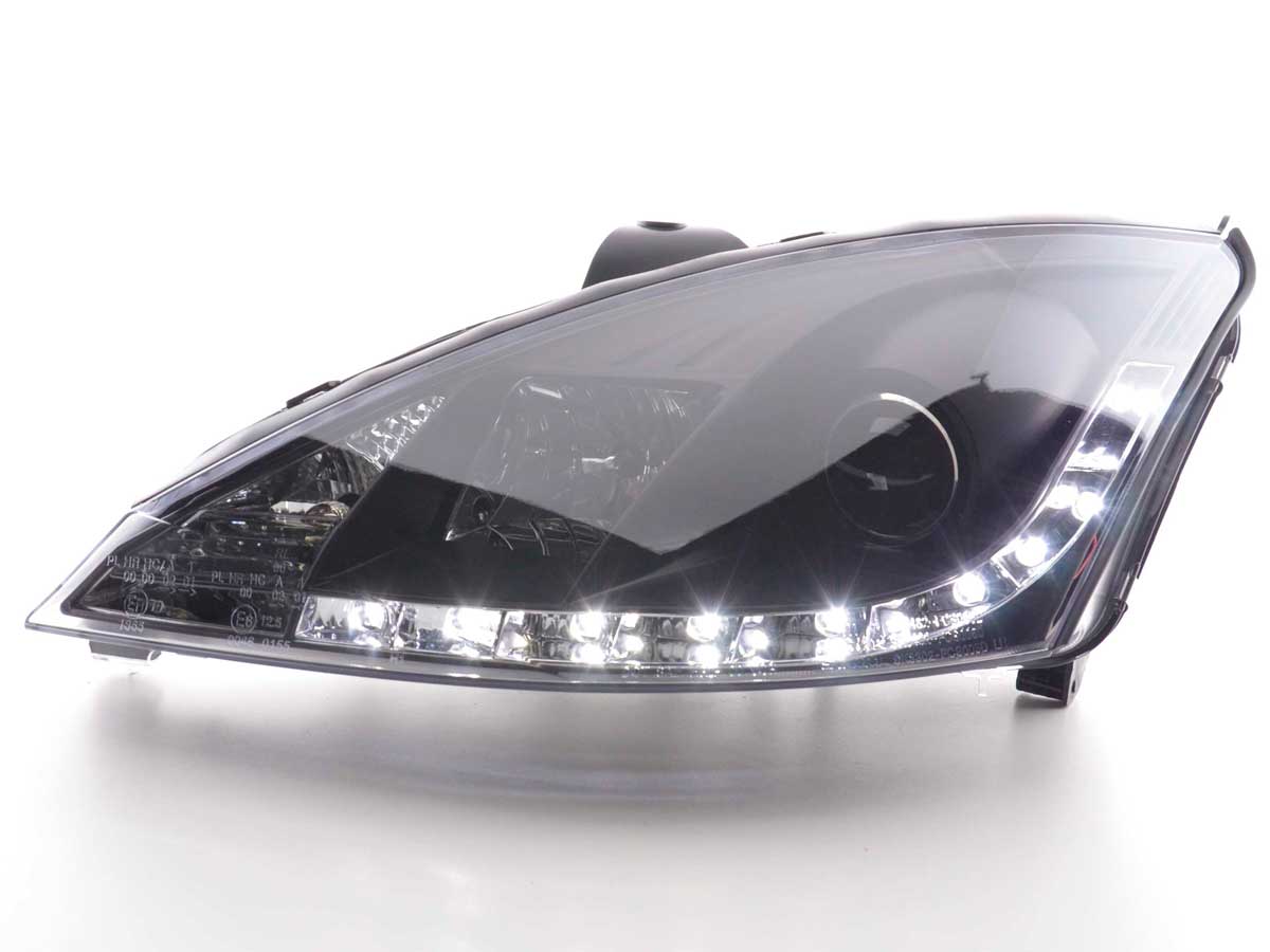 Scheinwerfer Set Daylight LED TFL-Optik Ford Focus 3/4/5-trg.  01-04 schwarz – Bild 2