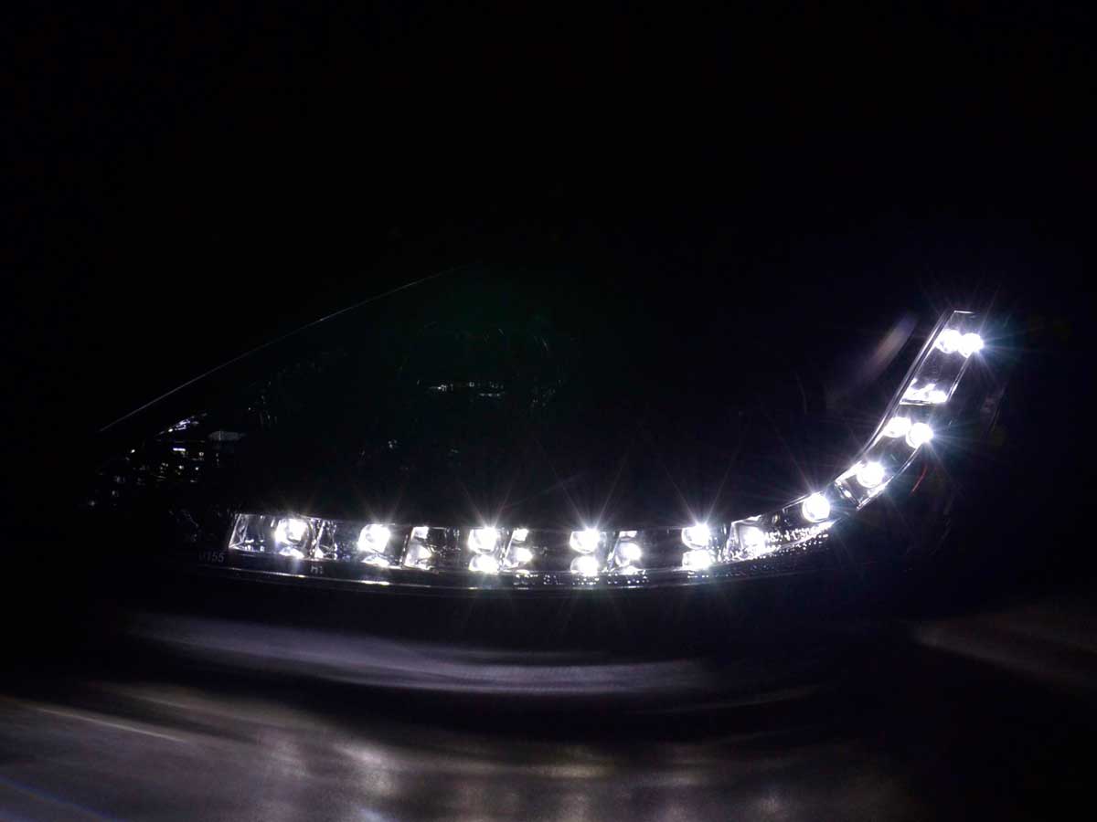 Scheinwerfer Set Daylight LED TFL-Optik Ford Focus 3/4/5-trg.  01-04 schwarz – Bild 3