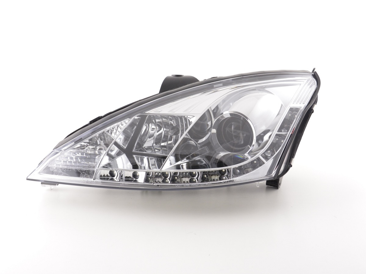 Scheinwerfer Set Daylight LED TFL-Optik Ford Focus 3/4/5-trg.  01-04 chrom für Rechtslenker – Bild 3