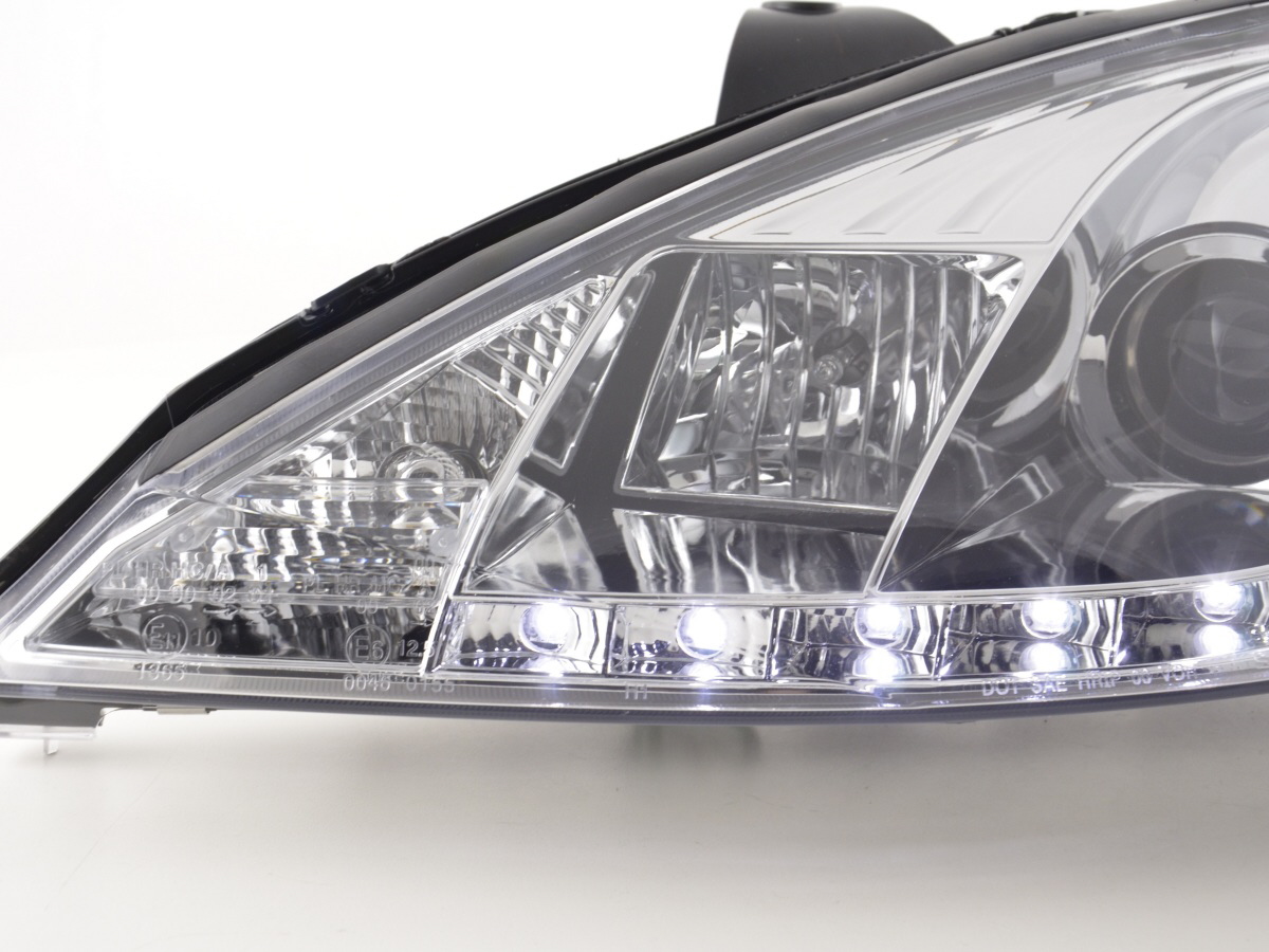 Scheinwerfer Set Daylight LED TFL-Optik Ford Focus 3/4/5-trg.  01-04 chrom für Rechtslenker – Bild 4