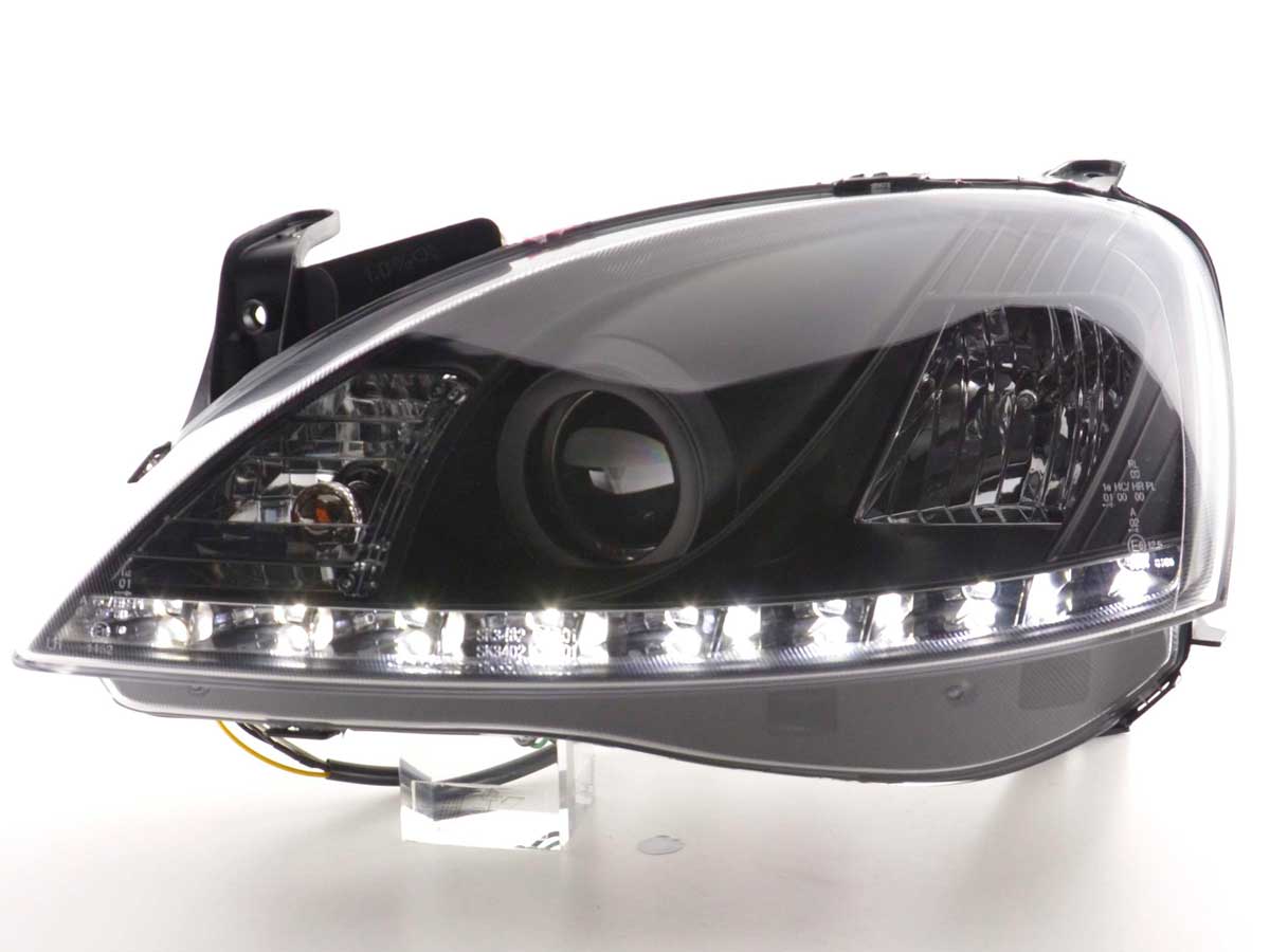 Scheinwerfer Set Daylight LED TFL-Optik Opel Corsa C  01-06 schwarz – Bild 2