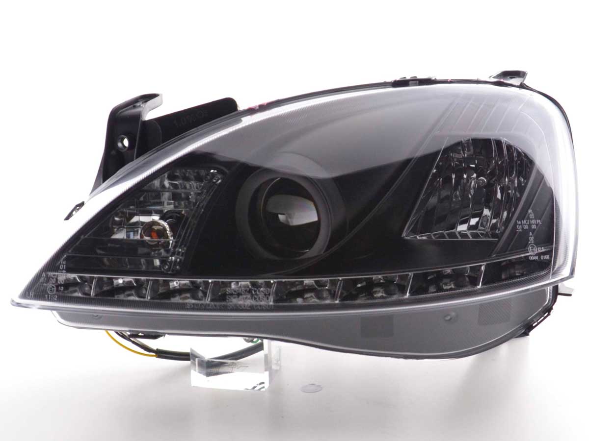 Scheinwerfer Set Daylight LED TFL-Optik Opel Corsa C  01-06 schwarz – Bild 4