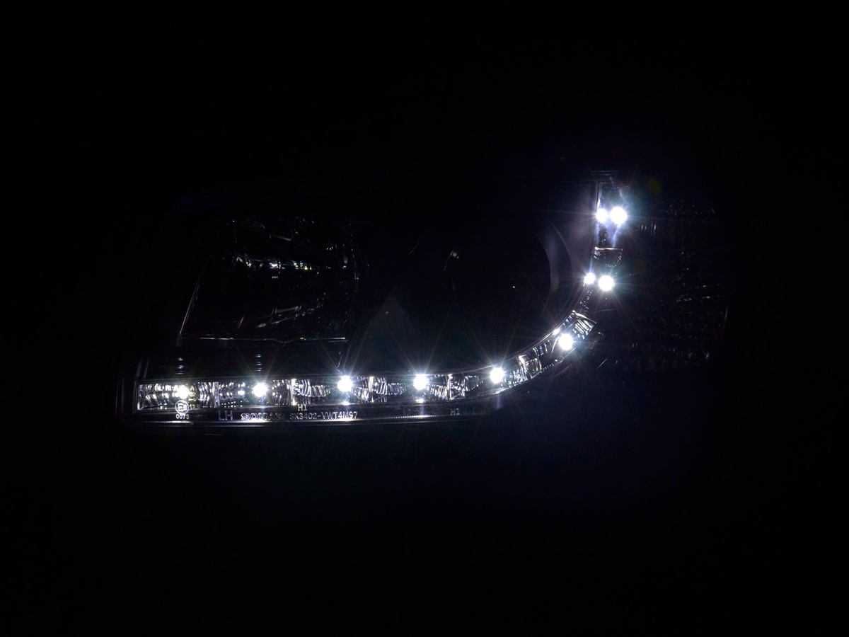 Scheinwerfer Set Daylight LED TFL-Optik VW Bus Typ T4  96-03 schwarz – Bild 3