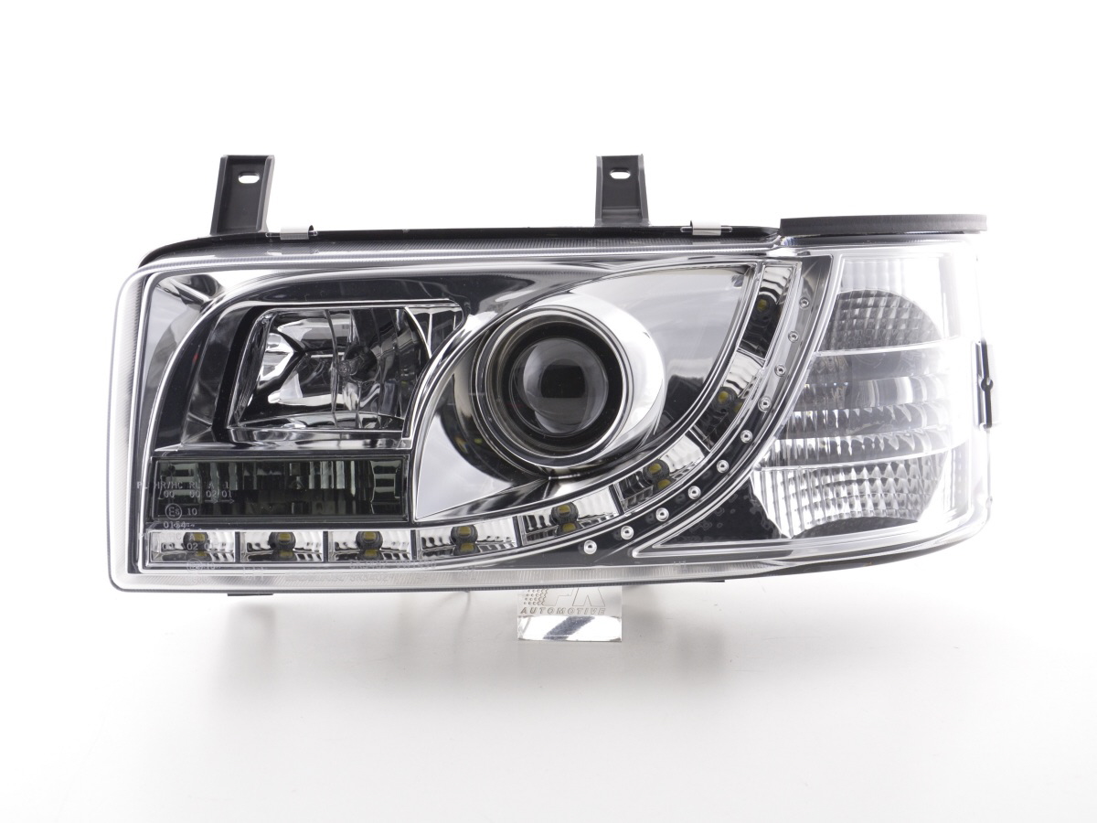Scheinwerfer Set Daylight LED TFL-Optik VW Bus Typ T4  90-96 chrom für Rechtslenker – Bild 3