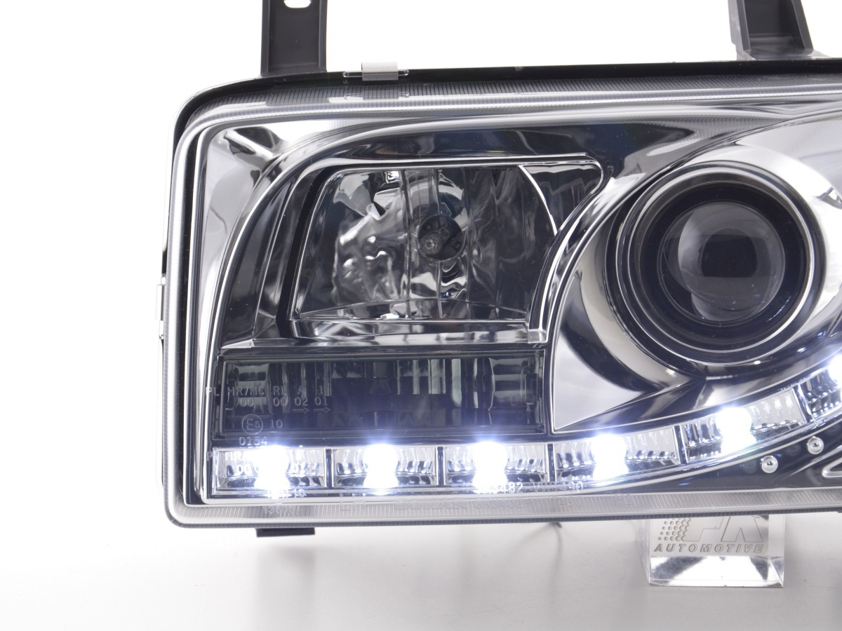 Scheinwerfer Set Daylight LED TFL-Optik VW Bus Typ T4  90-96 chrom für Rechtslenker – Bild 4