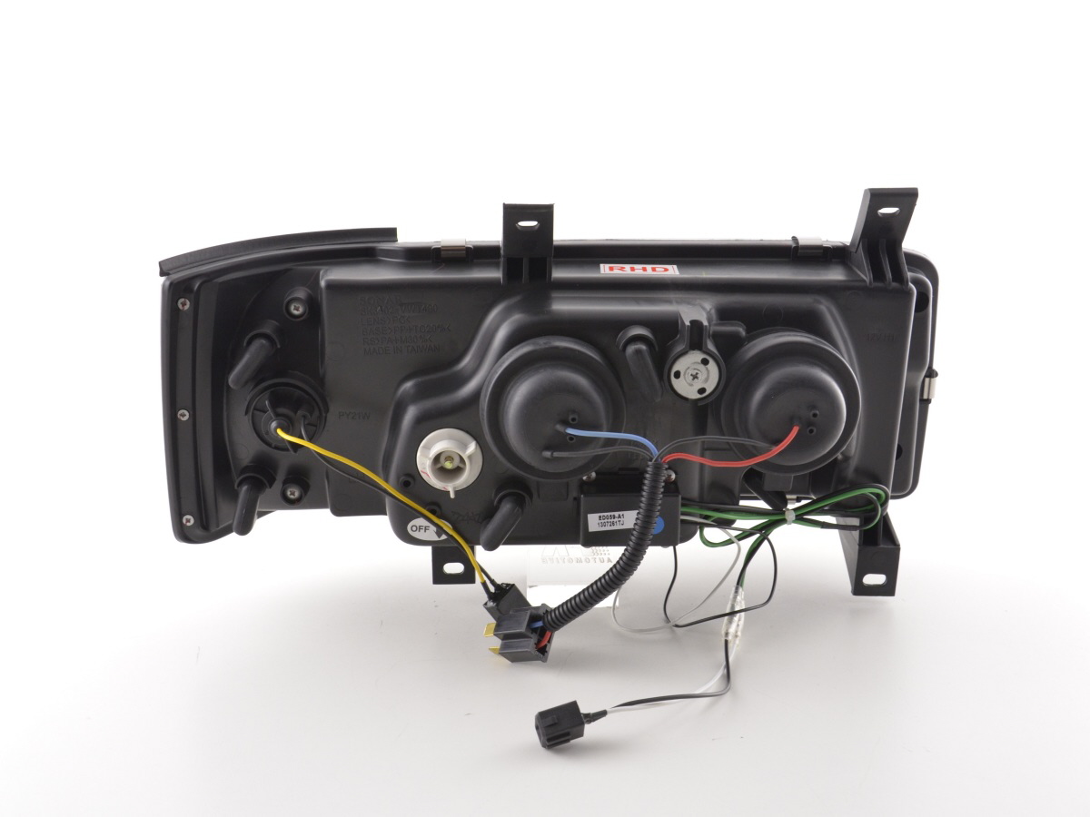 Scheinwerfer Set Daylight LED TFL-Optik VW Bus Typ T4  90-96 chrom für Rechtslenker – Bild 6