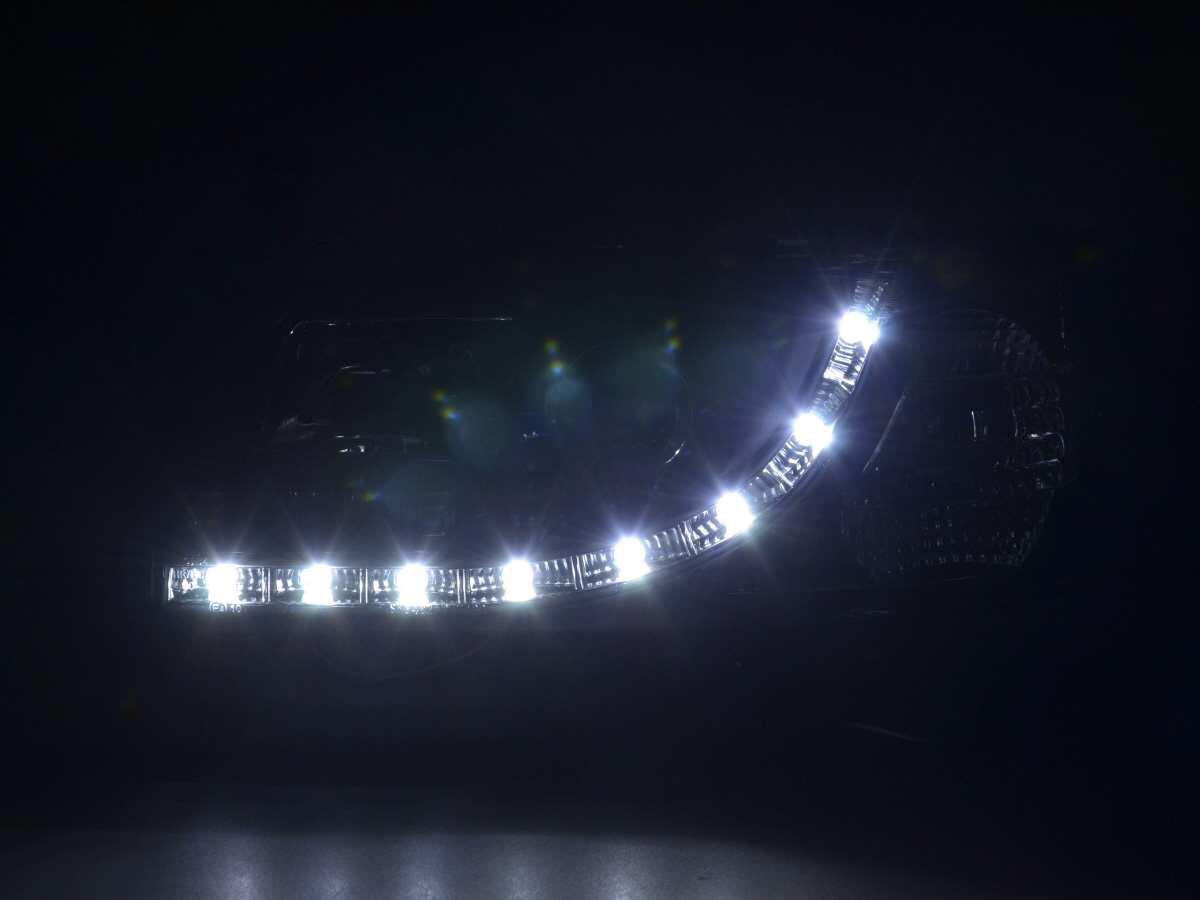 Scheinwerfer Set Daylight LED TFL-Optik VW Bus Typ T4  90-96 schwarz für Rechtslenker – Bild 2