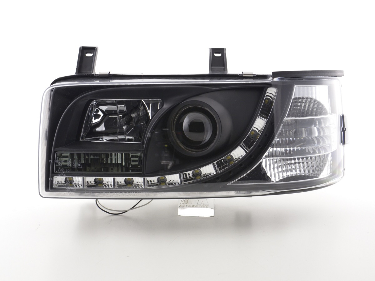 Scheinwerfer Set Daylight LED TFL-Optik VW Bus Typ T4  90-96 schwarz für Rechtslenker – Bild 3