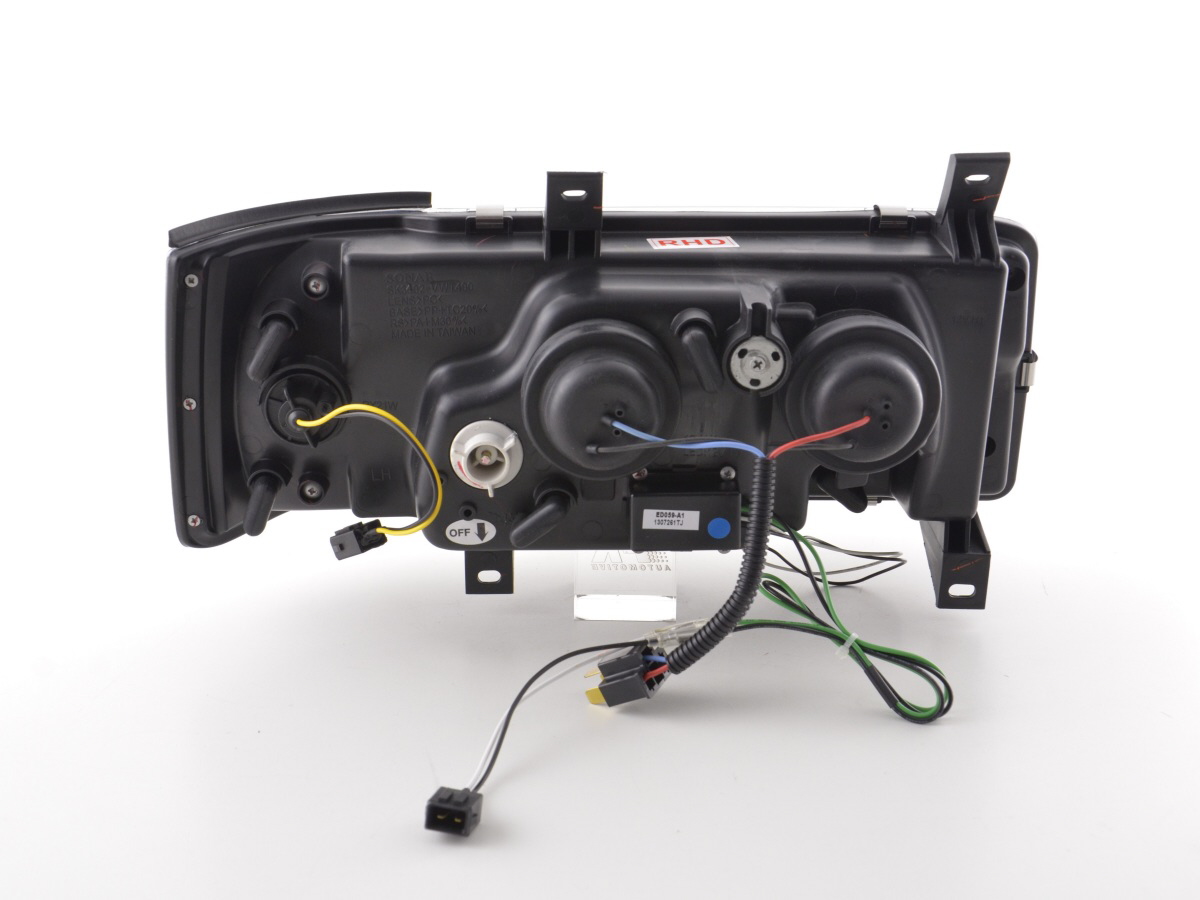 Scheinwerfer Set Daylight LED TFL-Optik VW Bus Typ T4  90-96 schwarz für Rechtslenker – Bild 6