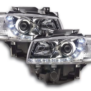 Scheinwerfer Set Daylight LED TFL-Optik VW Bus Typ T4 96-03 chrom für Rechtslenker
