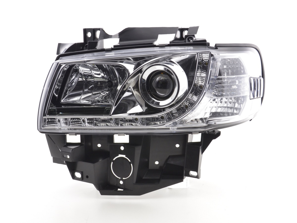 Scheinwerfer Set Daylight LED TFL-Optik VW Bus Typ T4  96-03 chrom für Rechtslenker – Bild 3