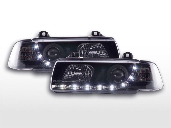 Scheinwerfer Set Daylight LED TFL-Optik BMW 3er Coupe, Cabrio Typ E36  92-98 schwarz