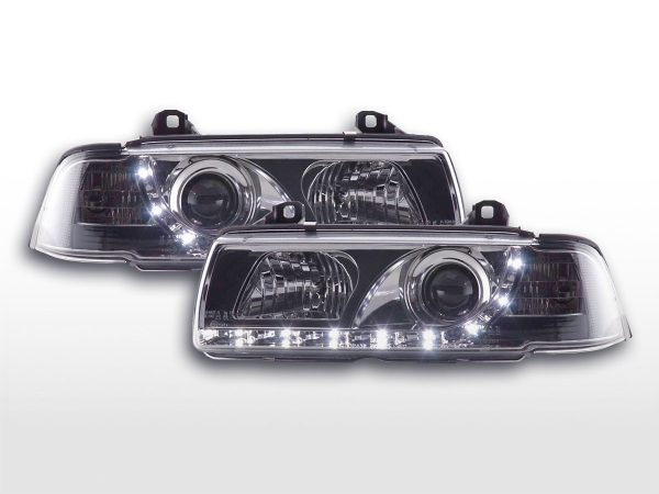 Scheinwerfer Set Daylight LED TFL-Optik BMW 3er Limo Typ E36  92-98 chrom