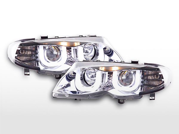 Scheinwerfer Set Daylight LED TFL-Optik BMW 3er E46 Limo/Touring  02-05 chrom für Rechtslenker