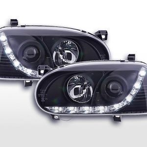 Scheinwerfer Set Daylight LED Tagfahrlicht VW Golf 3 91-97 schwarz für Rechtslenker