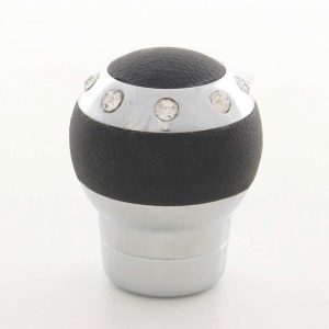 Schaltknauf Aluminium mit Kristallen und Leder-Absetzung