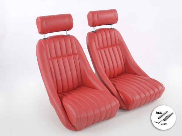 FK Oldtimersitze Auto Vollschalensitze Set Classic 2 Kunstleder rot mit Kopfstütze