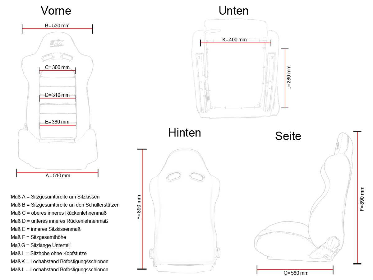 FK Sportsitze Auto Vollschalensitze Set Basic Stoff blau – Bild 7