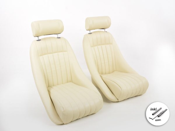 FK Oldtimersitze Auto Vollschalensitze Set Classic 2 Kunstleder beige mit Kopfstütze
