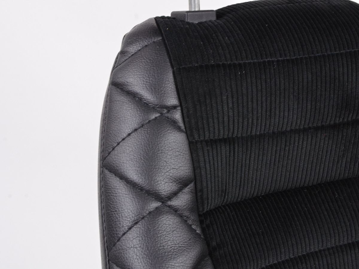 FK Oldtimersitze Auto Vollschalensitze Set Classic 3 Kunstleder schwarz mit Kopfstütze inkl. Laufschienen – Bild 5