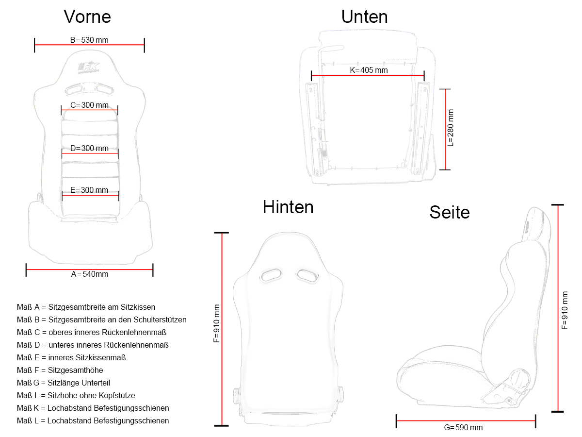 FK Sportsitze Auto Halbschalensitze Set SCE-Sportive 1 Kunstleder schwarz – Bild 7