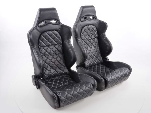 FK Sportsitze Auto Halbschalensitze Set Las Vegas Kunstleder schwarz Naht weiß